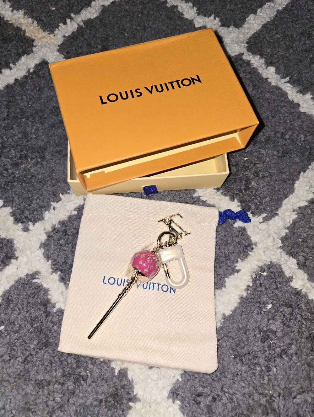 Pink Lollipop Charm Keychain With Dust Bag And Box